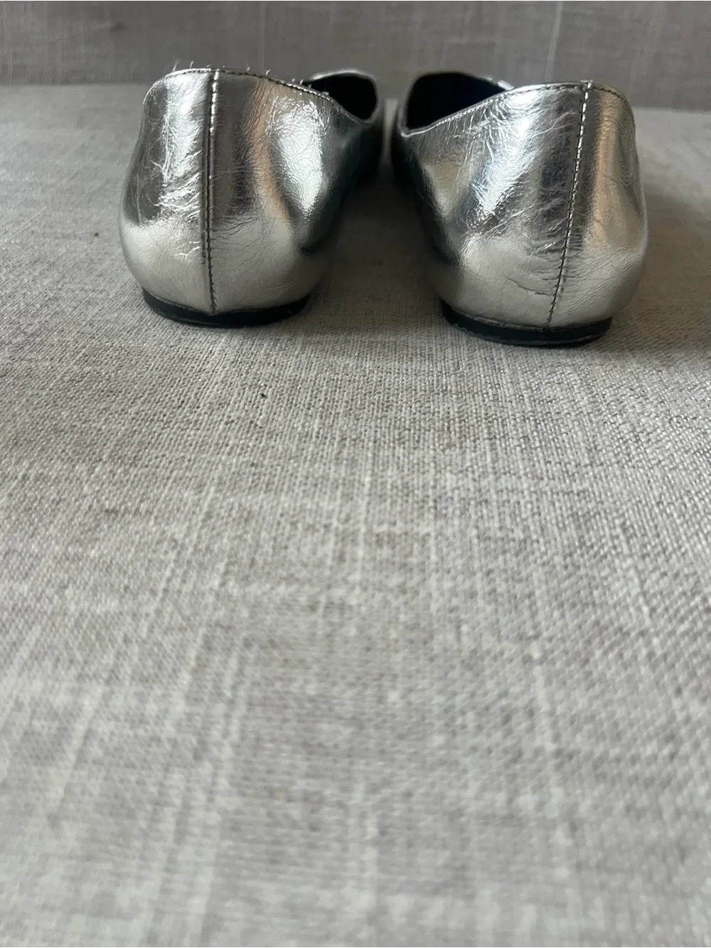 Rebecca Minkoff Silver Ballet Flats, women’s 6.5, crackled, office casual dressy